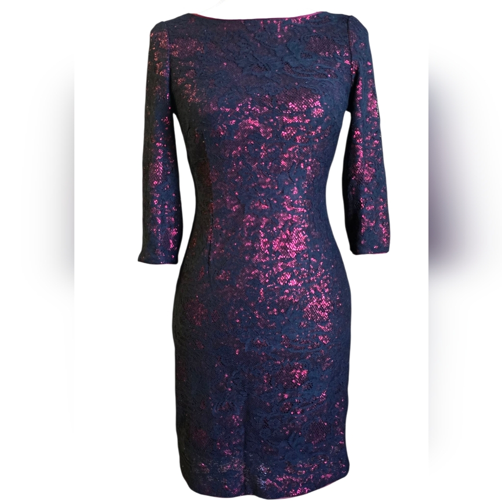 Aidan Mattox Mini Dress Sequien Lace Overlay Cocktail Party